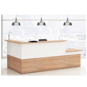 bancone reception moderno bianco e rovere
