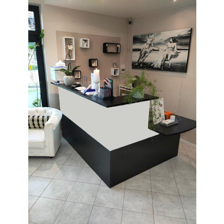 Bancone Reception angolare Musa con banco portatori disabilità - Nero venato - 196x156 cm-0 - Loveoffice
