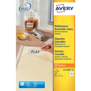 Etichette rimovibili Bianche Avery laser/inkjet - 99,1x42,3 mm - 25 fogli (300 etichette)