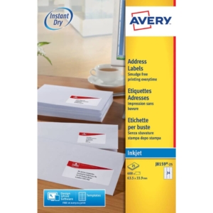 Etichette Bianche QuickDry per indirizzi Avery - 63,5x33,9 mm - J8159-25 (conf.25 fogli)