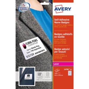 Badge adesivi in seta acetata AVERY 63,5x29,6mm - Bianco (conf.20 fogli)