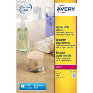 Etichette lucide invisibili Avery laser - 40 etichette per foglio - 45,7x25,4 mm - 190g/m² - L7781-25 (conf.25 fogli)