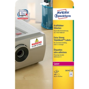 Etichette poliestere Bianche per stampanti laser Super Aderenti Avery - 63,5x33,9 mm - 20 fogli (480 etichette)