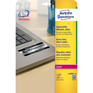 Etichette poliestere Argento per stampanti laser Avery - 25,4x10 mm - laser monocolore - 20 fogli (3780 etichette)