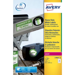 Etichette in poliestere Avery - laser - Bianco - 63,5x38,1 mm - 20 fogli (420 etichette)
