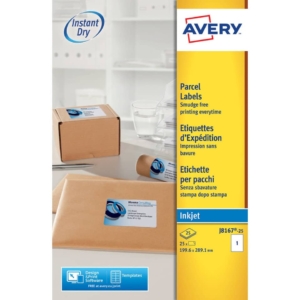 Etichette Bianche QuickDry per indirizzi Avery - 199,6x289,1 mm - 1 etichette per foglio - J8167-25 (conf.25 fogli)