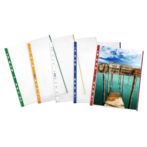 Buste a perforazione universale con banda colorata Favorit - goffrata - A4 - Rosso - 100460030 (conf.10)