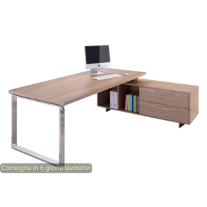 Scrivania direzionale gamba ad anello + mobile di servizio Artexport Flora - Noce arabis - 195x170x74 cm