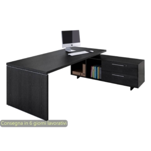 Scrivania ufficio direzionale gamba pannello + mobile di servizio Artexport - Nero venato - 195x170x74 cm