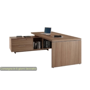 Scrivania ufficio direzionale gamba pannello + mobile di servizio Artexport Flora - Noce arabis - 225x170x74 cm