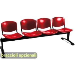 Panca 4 posti - Agata DADO UNISIT ignifugo - Rosso - L200xP58xH82 cm