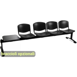 Panca 4 posti - Agata DADO UNISIT con tavolo - ignifugo - Nero - L250xP58xH82 cm