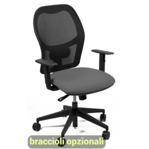 Sedia da ufficio Hubble HUHU UNISIT schienale in rete Nero - rivestimento in pelle Grigio - Braccioli opzionali