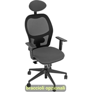 Sedia per ufficio HUBBLE GRAFIX UNISIT - con poggiatesta e schienale in rete - similpelle - Grigio - Braccioli opzionali