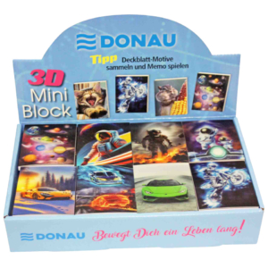 Espositore 80 mini blocchi spiralati Donau - 40 fogli da 70 g/m² - 6,4x8,25 cm fantasie assortitie - 330441980