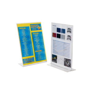 Porta avvisi in acrilico verticale con base a ‘’T’’ trasparente Tecnostyl 1/3 A4 - PB103