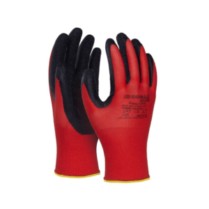 Guanti da lavoro Donau Safety in poliestere rosso e lattice ruvido nero sul palmo Tg. 8 - 32021121-08 (conf.12)