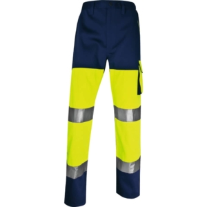 Pantaloni da lavoro Delta Plus ad alta visibilità catarifrangenti - classe 2 - 5 tasche - Argento Giallo fluo- Blu - XL