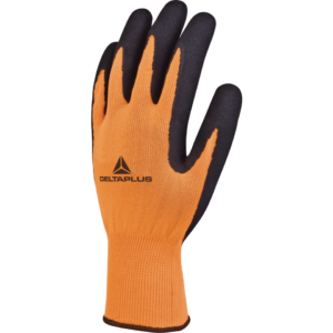 Guanto da lavoro Delta Plus in maglia poliestere - spalmatura lattice schiuma Arancio - Nero taglia 9 - VV733OR09