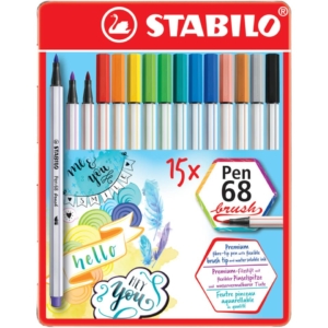 Pennarelli Stabilo Pen 68 brush punta a pennello - punta M - 1 mm - Assortito scatola in metallo da 15 pezzi - 568/15-32