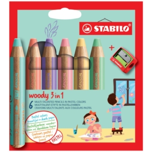 Matite colorate Stabilo Woody 3 in 1 punta larga - colori Pastel Assortiti - Ømina 10,0 mm - 8806-3 (conf.6)