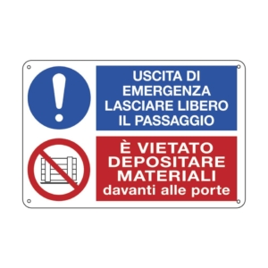 Cartello informativo 30x20 cm Cartelli Segnalatori "Uscita d'emergenza, lasciare libero il passaggio" - E3541
