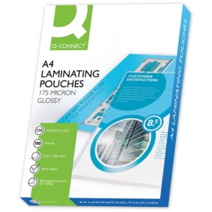 Pouches per plastificatrici Q-Connect 216x303 mm lucide A4 finitura lucida 175µm - KF11342 (conf.100)