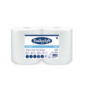 Bobine multiuso 2 veli Wiper 125 m in cellulosa - Bianco - Bulkysoft - 55921.E10 (conf.2 rotoli)