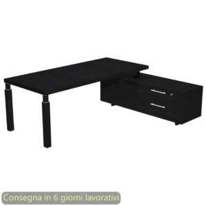 Scrivania manageriale Flora con mobile di servizio Nero venato frassino 195x170xH76,2 cm gamba sezione quadrata Nera