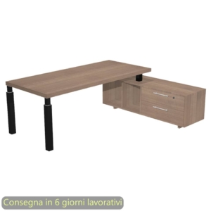 Scrivania manageriale Flora con mobile servizio Noce arabis 225x170xH76,2 cm gamba sezione quadrata Nera