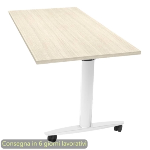 Tavolo multifunzione Taxi - 140x80xh.73,7 cm - con ruote - gambe metalliche Bianche Artexport piano Rovere