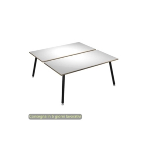 Scrivania bench doppia piano Bianco 120x166xh.74,4 cm gamba metallo tubolare Nero opaco Skinny Metal 6404B-DJA-3C-AQ