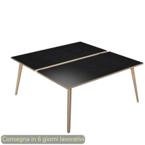 Scrivania bench doppia piano Nero venato frassino 180x80xh.74,4 cm gamba rastremata in legno Rovere Woody - 6405B-DKA-8C-AQ