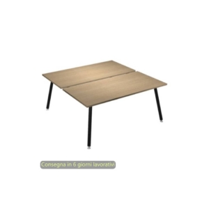 Scrivania bench doppia piano Rovere 140x166xh.74,4 cm gamba metallo tubolare Nero opaco Skinny Metal 6402B-DJA-C-AQ