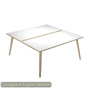 Scrivania bench doppia piano Bianco 140x166xh.74,4 cm gamba rastremata legno Rovere Woody Artexport - 6402B-DKA-3C-AQ