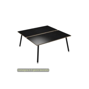 Scrivania bench doppia piano Nero venato frassino 120x166xh.74,4 cm gamba metallo tubolare Nero opaco Skinny Metal 6404B-DJA-8C-AQ