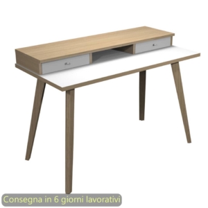 Scrivania gambe in legno 120x60xh.74,4cm Bianco/Rovere Artexport con sopralzo con 2 cassetti - 207-DKB-AQ