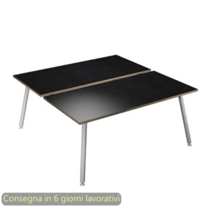 Scrivania bench doppia piano Nero venato frassino 160x166xh.74,4 cm gamba metallo tubolare Bianca Skinny Metal - 6403B-DJA-8C-AN