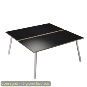 Scrivania bench doppia piano Nero venato frassino 180x166xh.74,4 cm gamba metallo tubolare Bianca Skinny Metal - 6405B-DJA-8C-AN