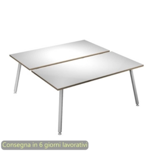 Scrivania bench doppia piano Bianco 120x166xh.74,4 cm gamba metallo tubolare Bianca Skinny Metal - 6404B-DJA-3C-AN