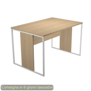 Scrivania piano Rovere 120x80xh.74,4 cm gamba a pannello con anello in metallo Bianco linea Blade Artexport - 414-C-AN