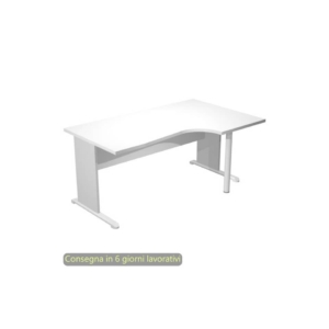 Scrivania angolare destra piano Bianco 160x60/80/100xh.72 cm gamba a pannello e piede metallico Presto Compact 008L11/35