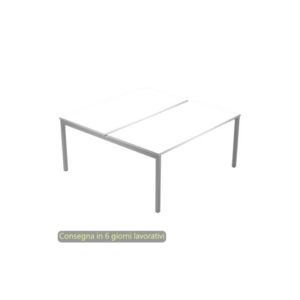 Scrivania bench doppia piano Bianco 120x164xh.72,5 cm gamba a ponte metallo Grigio Presto Venere Plus 664B-NOPAR/3
