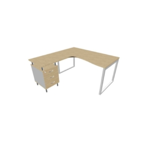 Scrivania con cassettiera sinistra piano Rovere 160x165xh.75 cm gamba ad anello acciaio Argento PractikaP2 ECSAT17S-RK-A