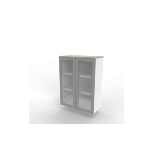 Armadio medio ante vetro telaio MDF - top cemento scocca Bianca 90x45xh.123,2 cm Practika Quadrifoglio - ECEM90T-CL-BA-V3