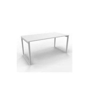 Scrivania piano Bianco 160x80xh.75 cm gamba ad anello in acciaio Argento linea Practika P2 Quadrifoglio - ECSAT160-BA-A