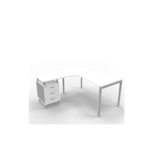 Scrivania con cassettiera a destra piano Grigio 160x165xh.75 cm gamba a ponte in acciaio Argento PractikaP3 ECSPT17D-GR-A