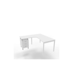 Scrivania con cassettiera sinistra piano Bianco 160x165xh.75 cm gamba a ponte in acciaio Bianco Practika P3 ECSPT17S-BA-I