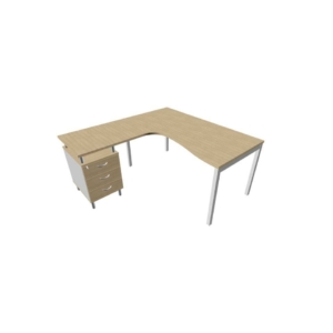 Scrivania con cassettiera sinistra piano Rovere 160x165xh.75 cm gamba a ponte in acciaio Argento PractikaP3 ECSPT17S-RK-A