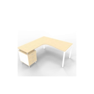 Scrivania con cassettiera sinistra piano Rovere 160x165xh.75 cm gamba a ponte in acciaio Bianco Practika P3 ECSPT17S-RK-I